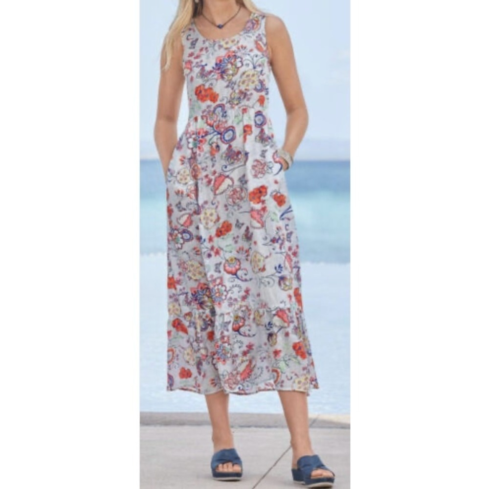 SUNDANCE Dress Womens Small Light Gray Multi Floral Print Silk Sleeveless Maxi - Picture 3 of 16